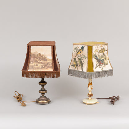 Pair of metal and marble table lamps