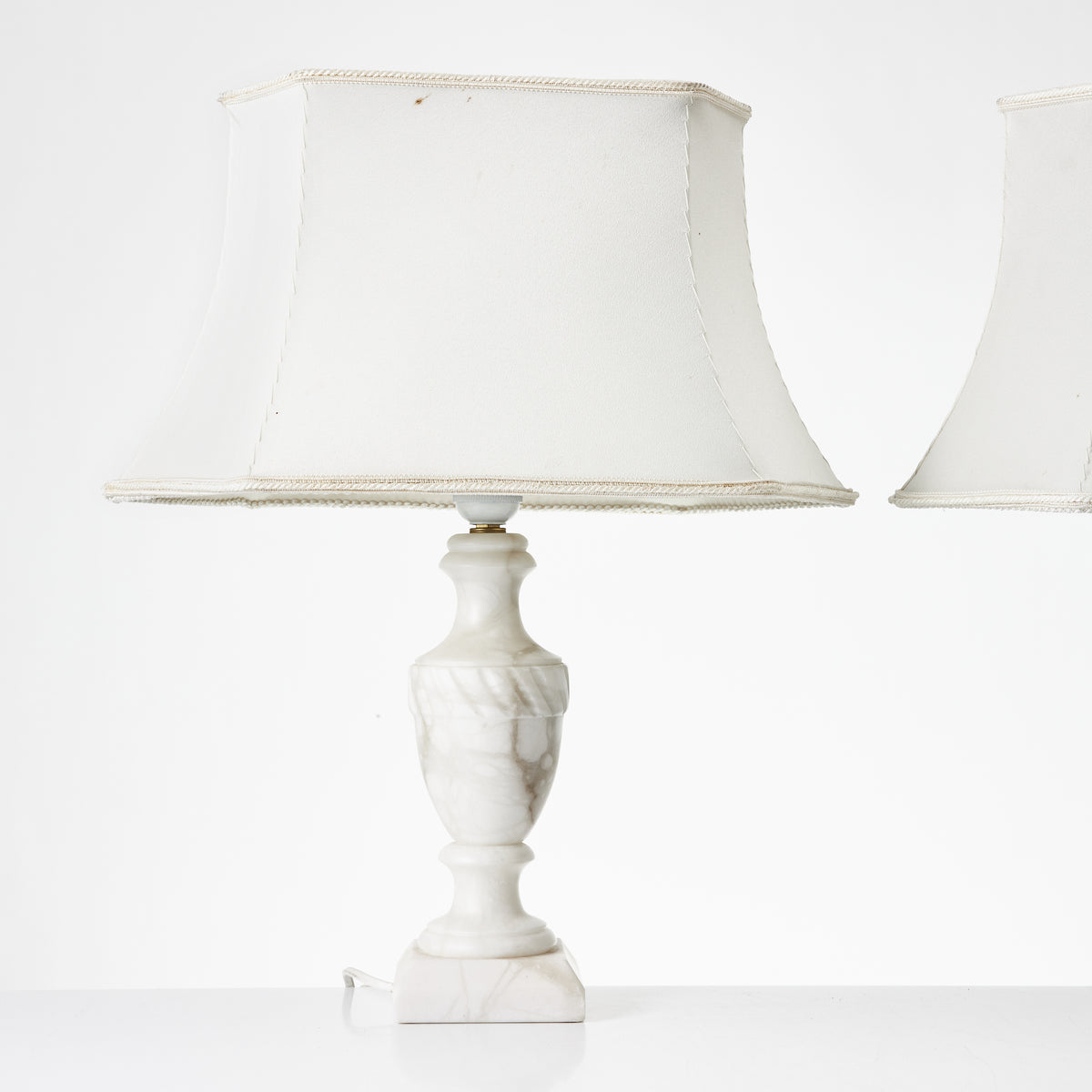 Set of Three Alabaster Table Lamps with Linen Shades