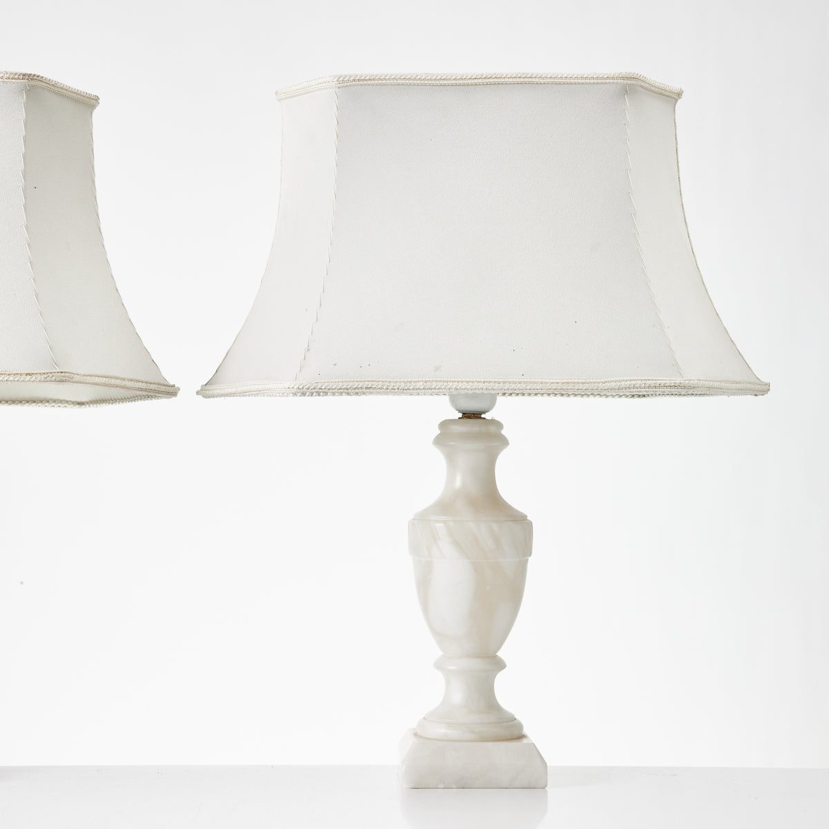 Set of Three Alabaster Table Lamps with Linen Shades