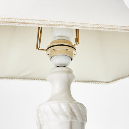 Set of Three Alabaster Table Lamps with Linen Shades