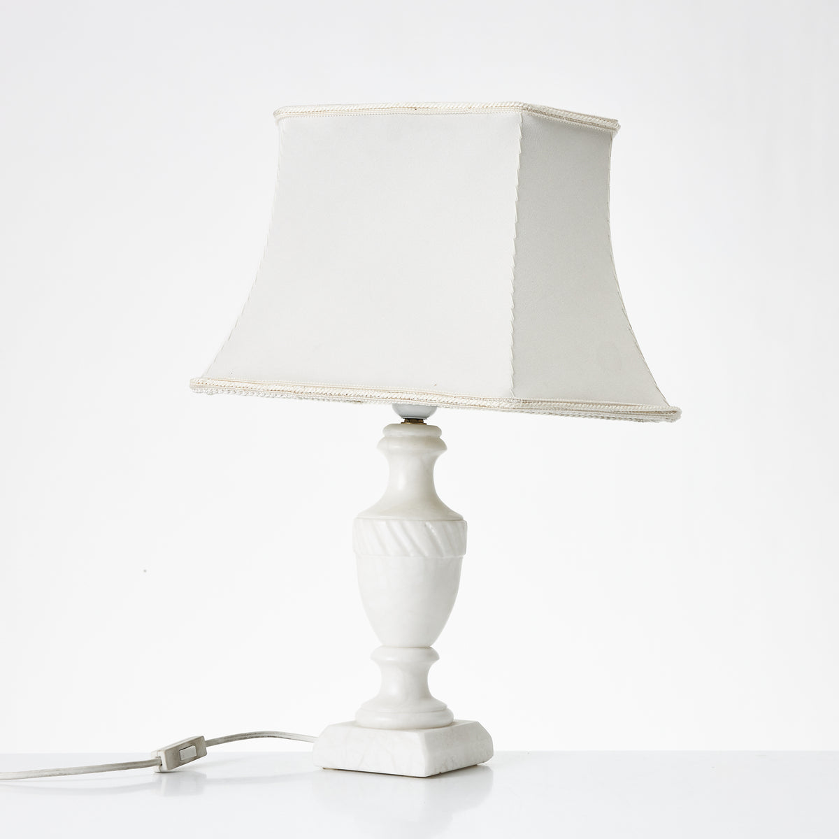 Set of Three Alabaster Table Lamps with Linen Shades