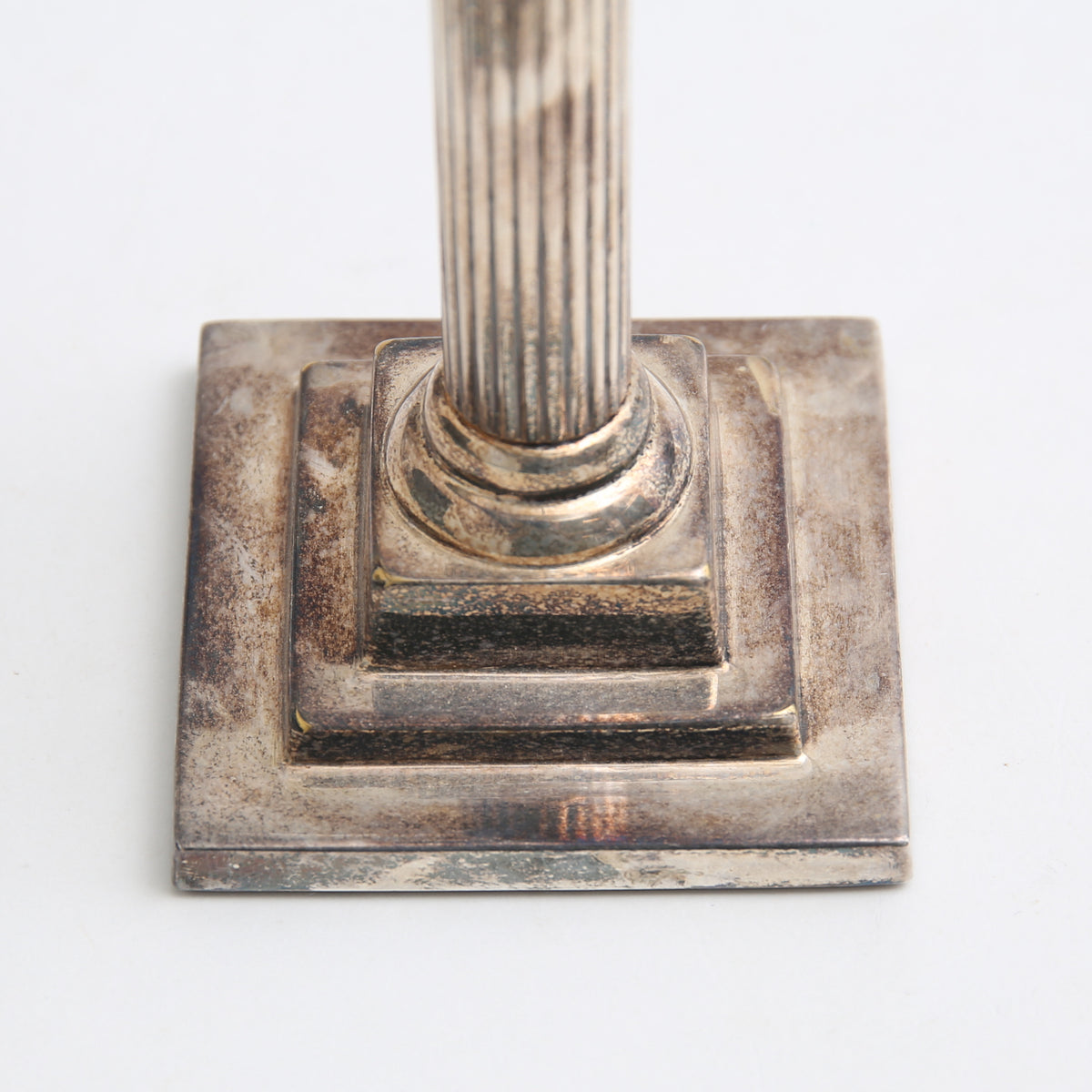 Pair of Gustavian Style Silver Plate Column Candlesticks