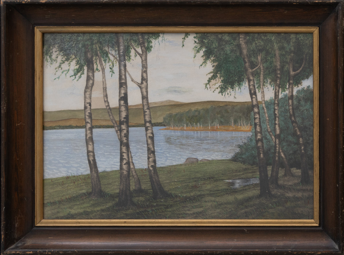 Swedish Lake Landscape Watercolor, Framed