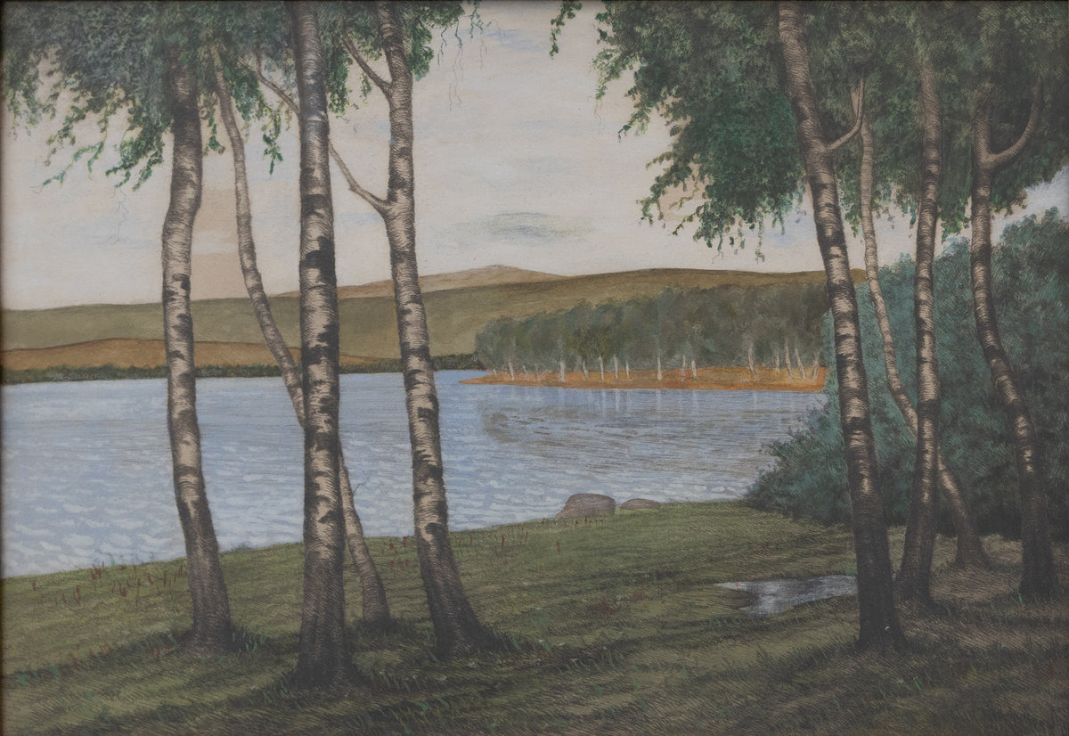 Swedish lake landscape watercolor