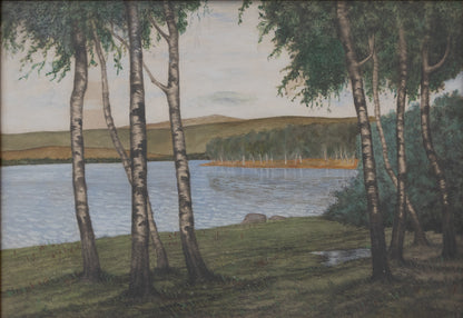 Swedish lake landscape watercolor