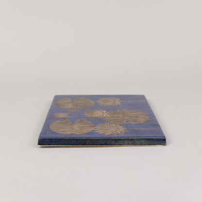 Heinz Erret for Gustavsberg Ceramic and Silver Wall Plaque, "White Water Lily"