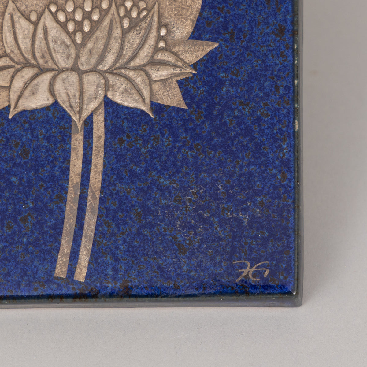 Heinz Erret for Gustavsberg Ceramic and Silver Wall Plaque, "White Water Lily"