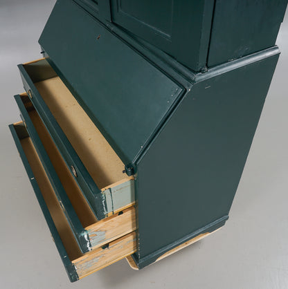 Swedish Folk Art Green Painted Writing Cabinet, 18th/19th Century