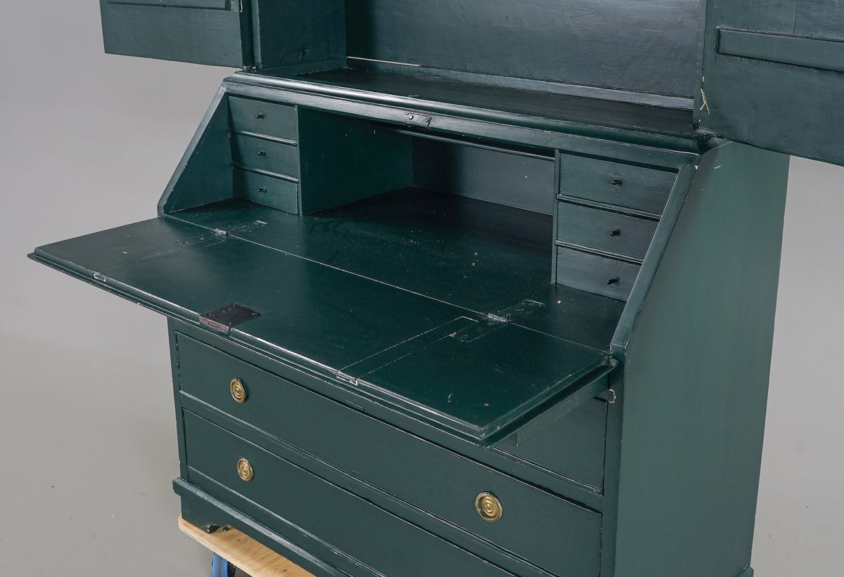 Swedish Folk Art Green Painted Writing Cabinet, 18th/19th Century