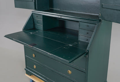 Swedish Folk Art Green Painted Writing Cabinet, 18th/19th Century
