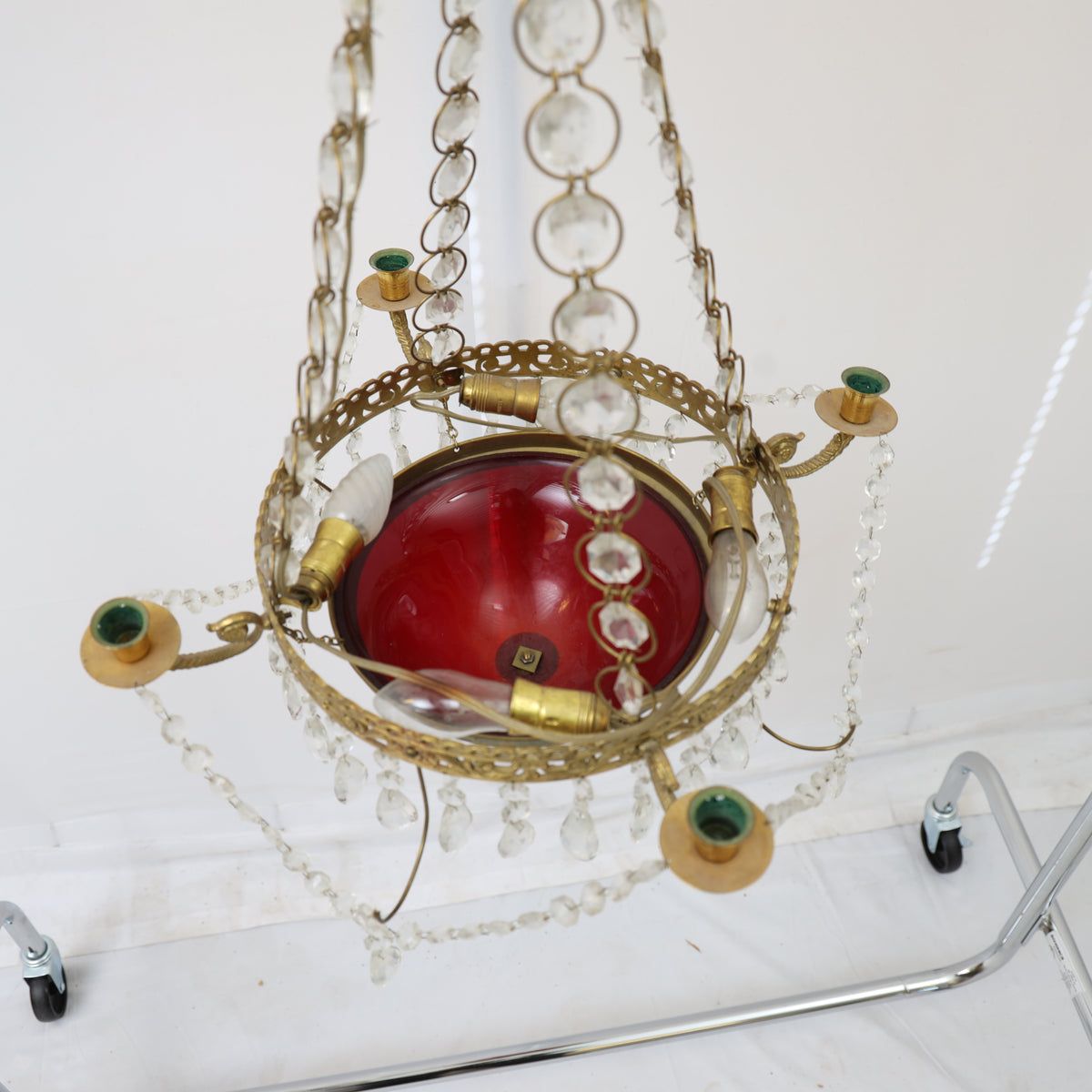 Gustavian Style Chandelier with Red Tinted Glass, 20th Century