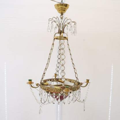 Gustavian Style Chandelier with Red Tinted Glass, 20th Century