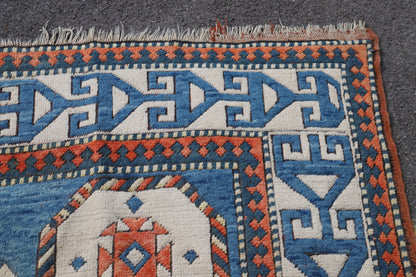 Turkish Carpet with Indigo Field and Sky Blue Medallion