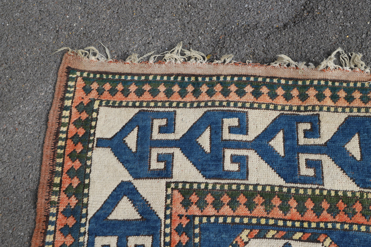 Turkish Carpet with Indigo Field and Sky Blue Medallion