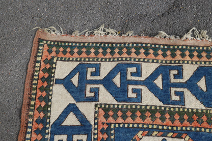 Turkish Carpet with Indigo Field and Sky Blue Medallion