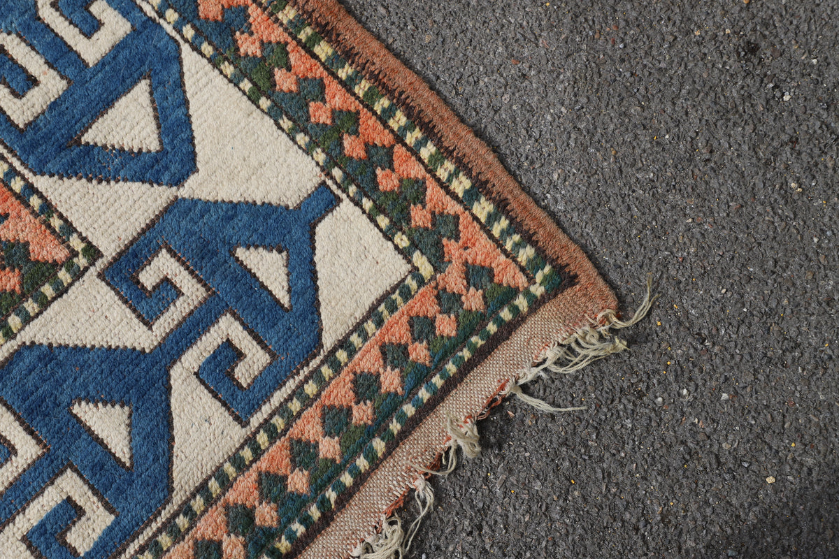 Turkish Carpet with Indigo Field and Sky Blue Medallion