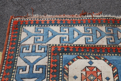 Turkish Carpet with Indigo Field and Sky Blue Medallion