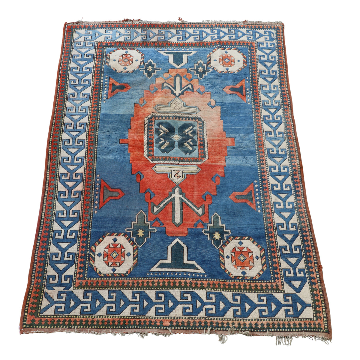 Turkish carpet with indigo field and sky blue medallion