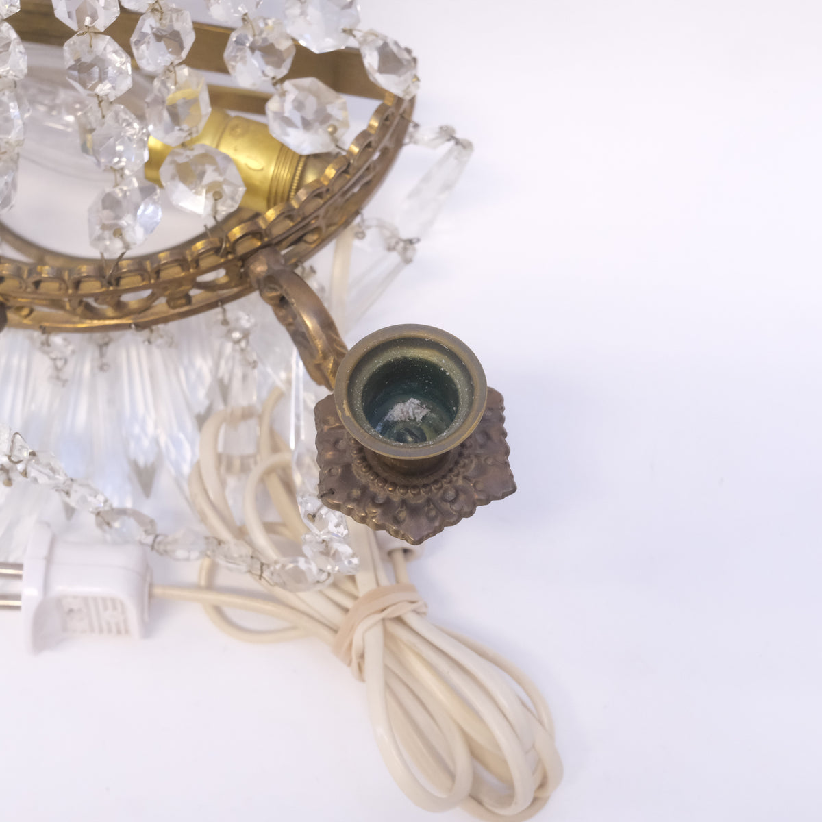 Pair of Brass and Crystal Prism Wall Sconces