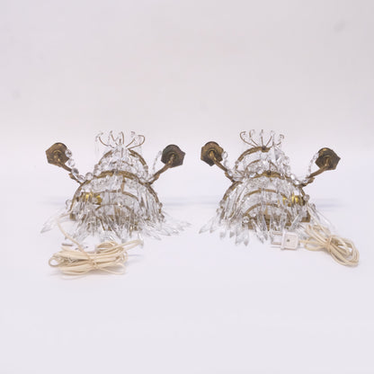Pair of Brass and Crystal Prism Wall Sconces