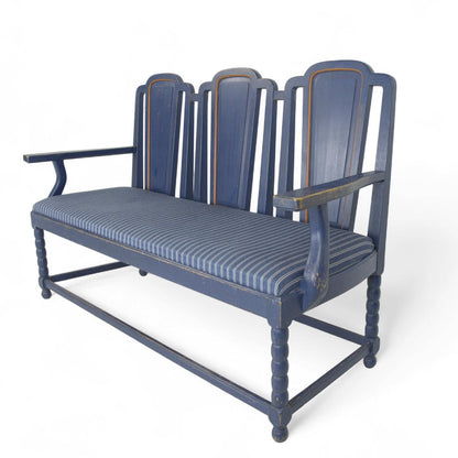 Swedish Painted Sofa & Armchair Set, Blue Striped Upholstery, Early 20th Century (3-Piece Suite)