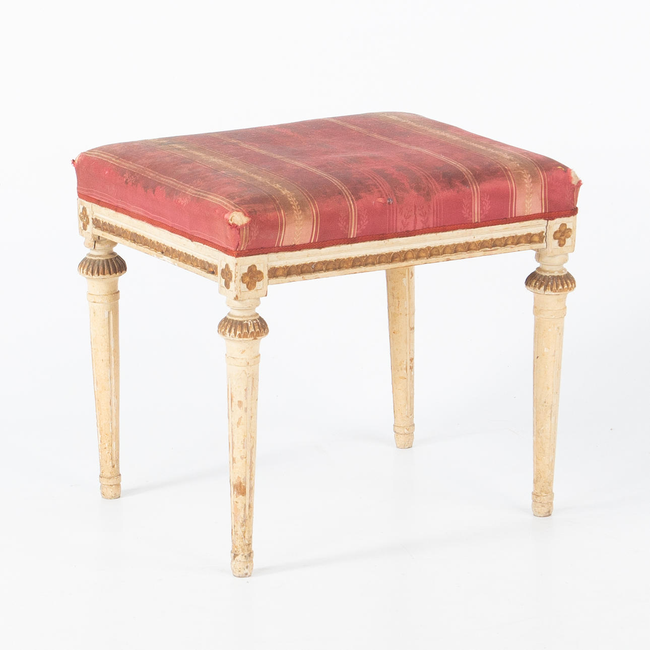 Gustavian Style Painted Stool with Red Striped Seat