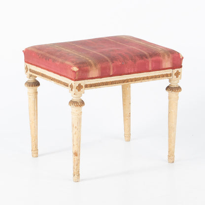 Gustavian Style Painted Stool with Red Striped Seat
