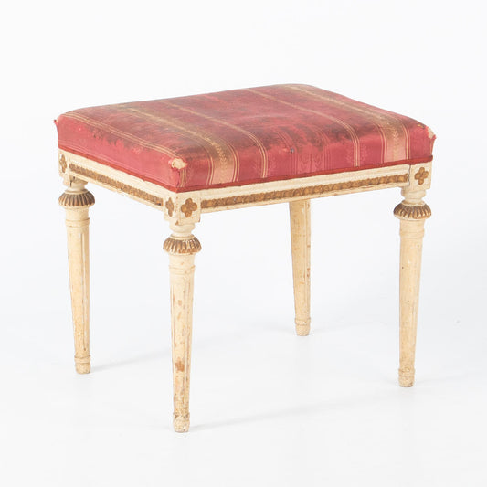 Gustavian Style Painted Stool with Red Striped Seat