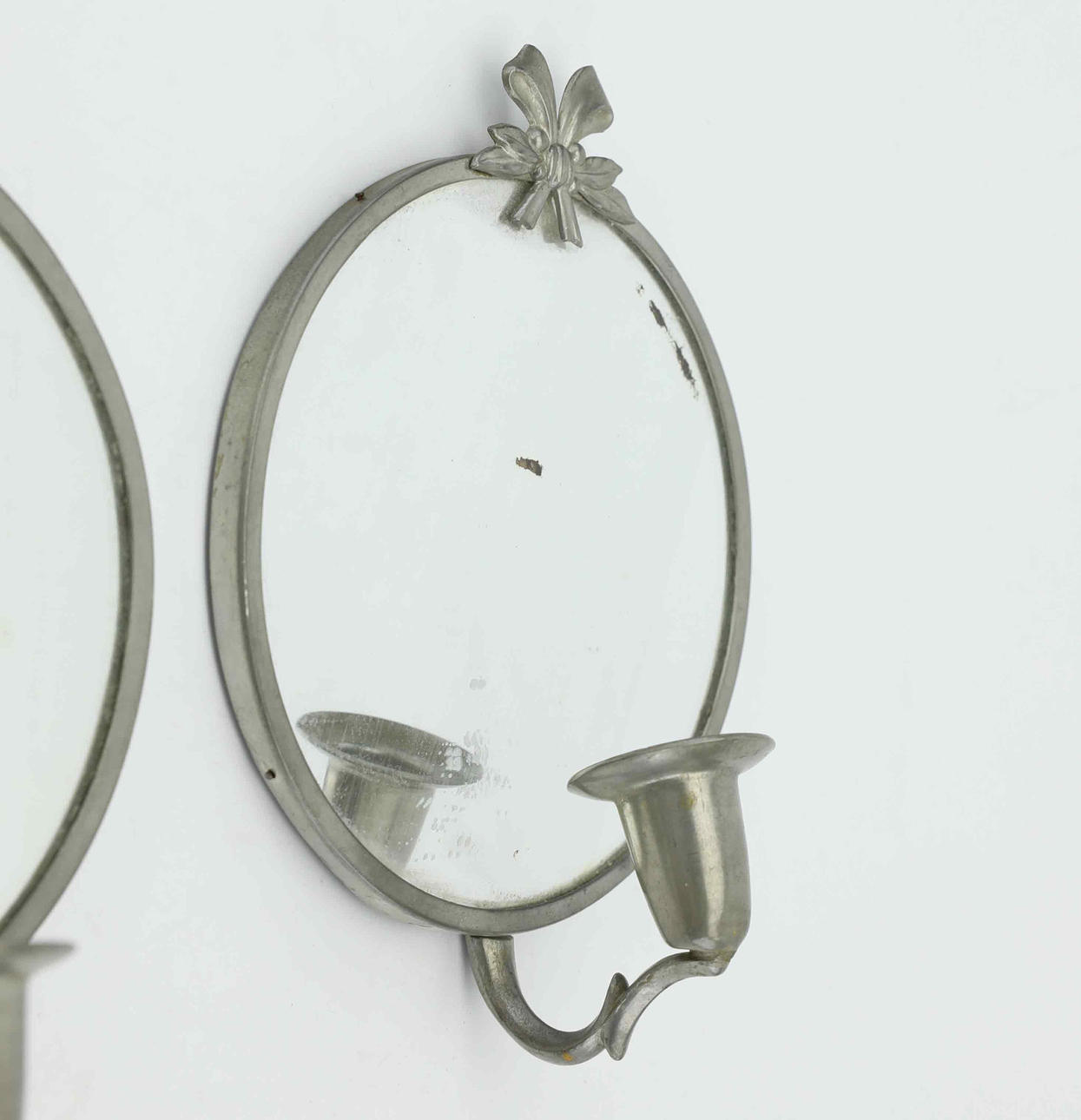 Back view of Swedish Grace pewter candle sconces
