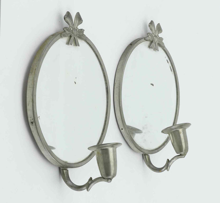 Pair of Swedish Grace pewter candle sconces