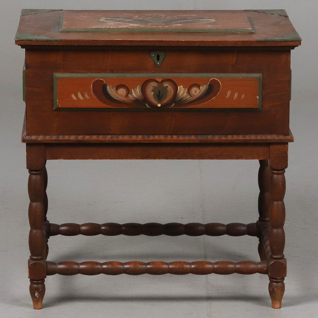 Detail of kurbits painted sewing box