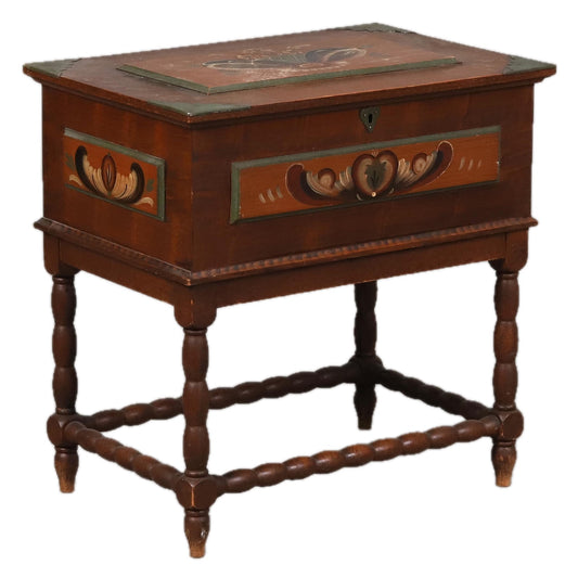 Kurbits Painted Sewing Box on Legs, Mid-20th Century