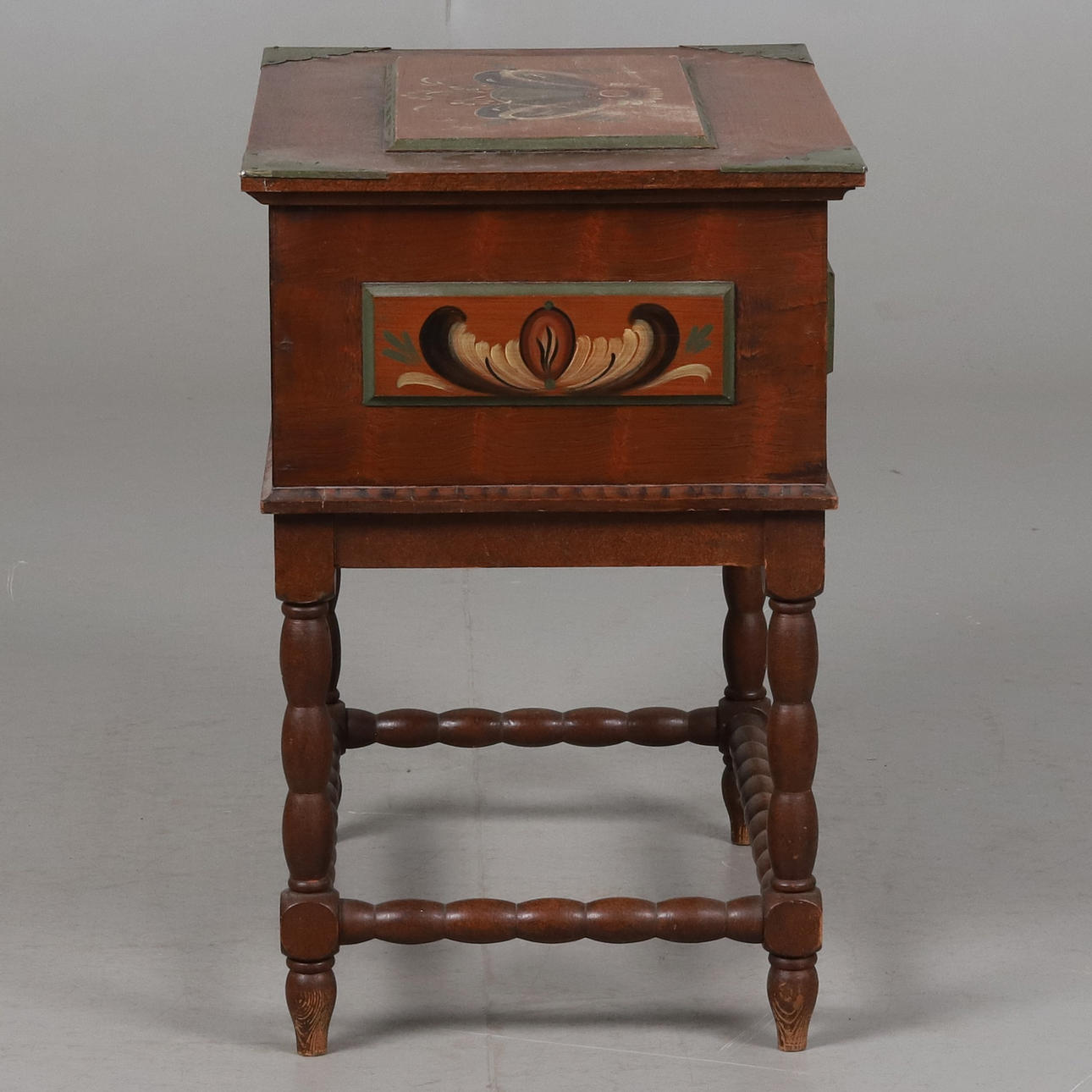 Interior of painted sewing box