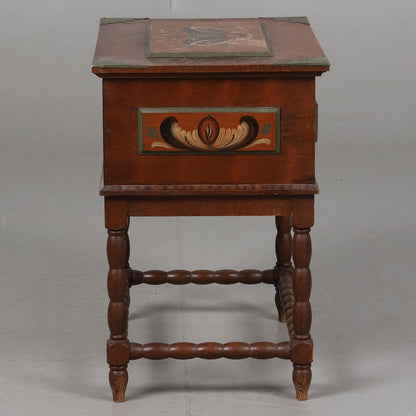 Interior of painted sewing box