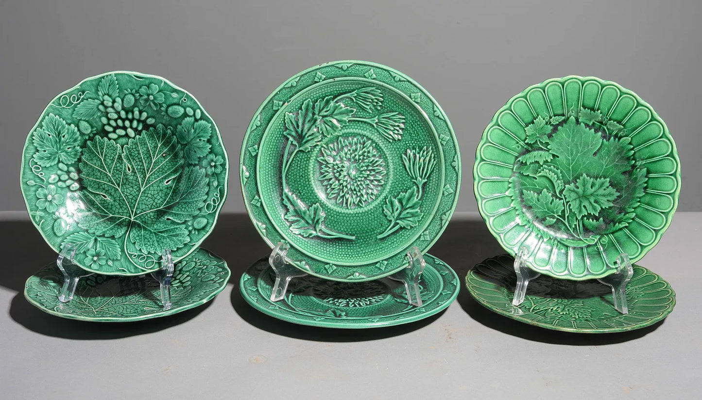Green Majolica Leaf Plates, Set of Six