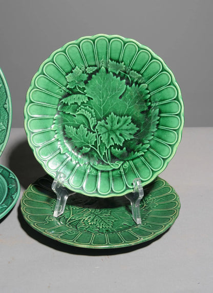 Green Majolica Leaf Plates, Set of Six