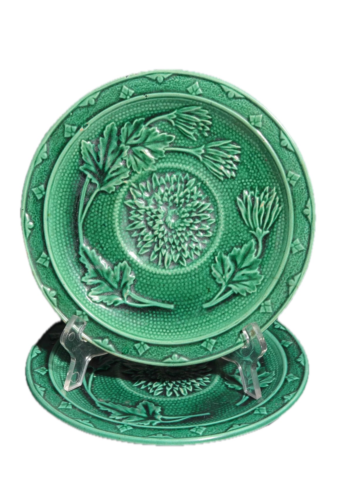 Green Majolica Leaf Plates, Set of Six