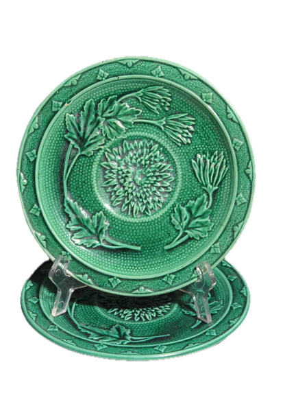 Green Majolica Leaf Plates, Set of Six