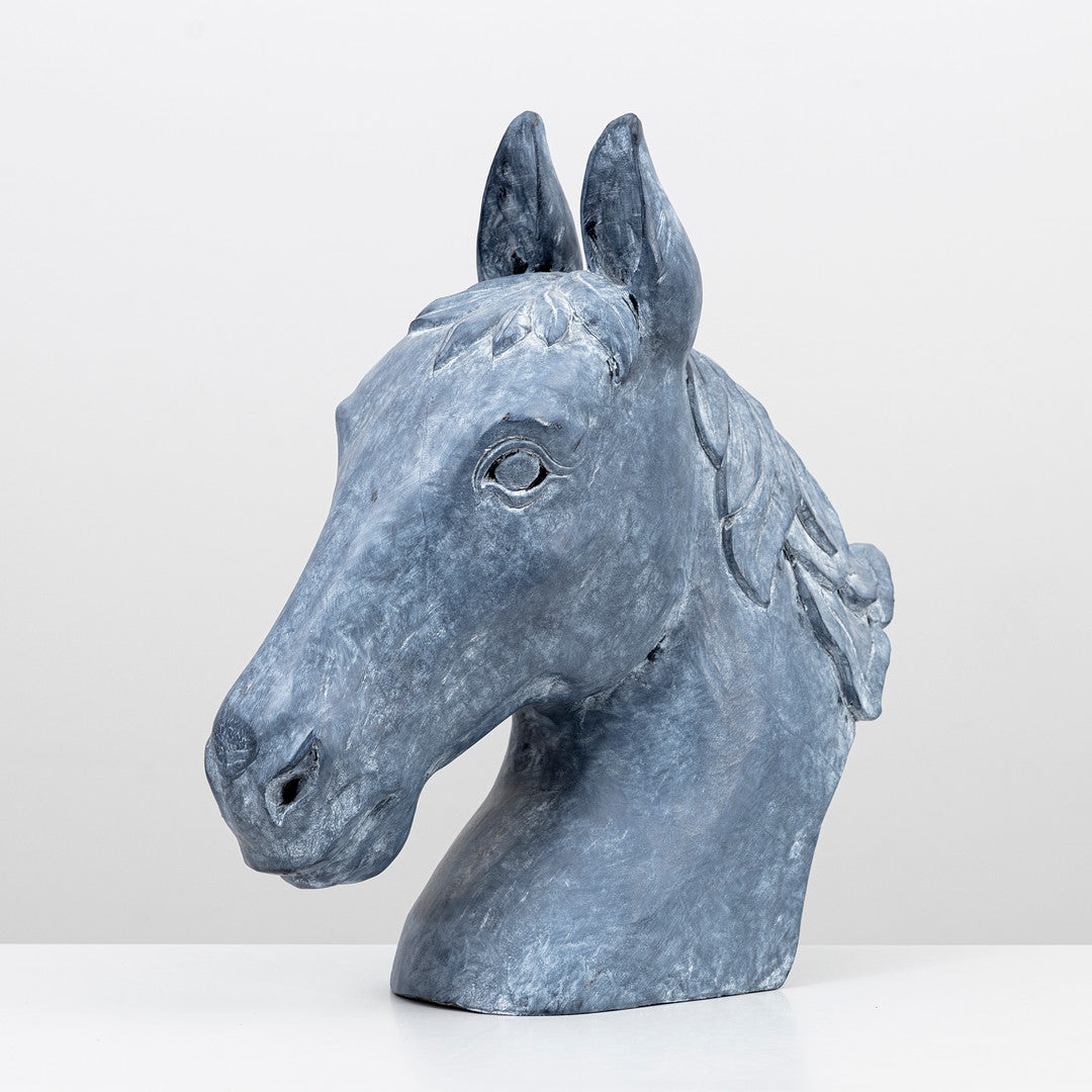 Late 20th century painted wood horse head sculpture, profile view