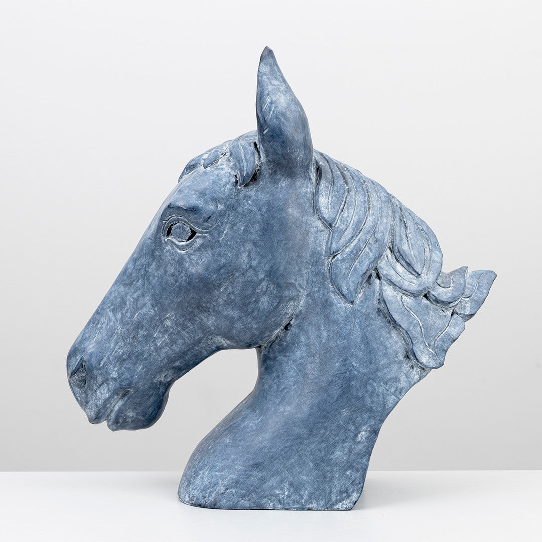Painted wood horse head sculpture from Sweden, side view