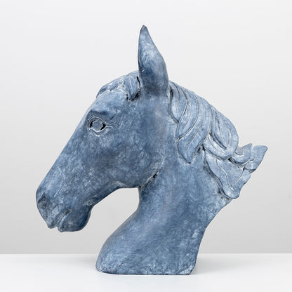 Painted wood horse head sculpture from Sweden, side view