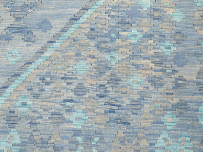 Handwoven Kilim Rug in Blue & Gray Geometric Design