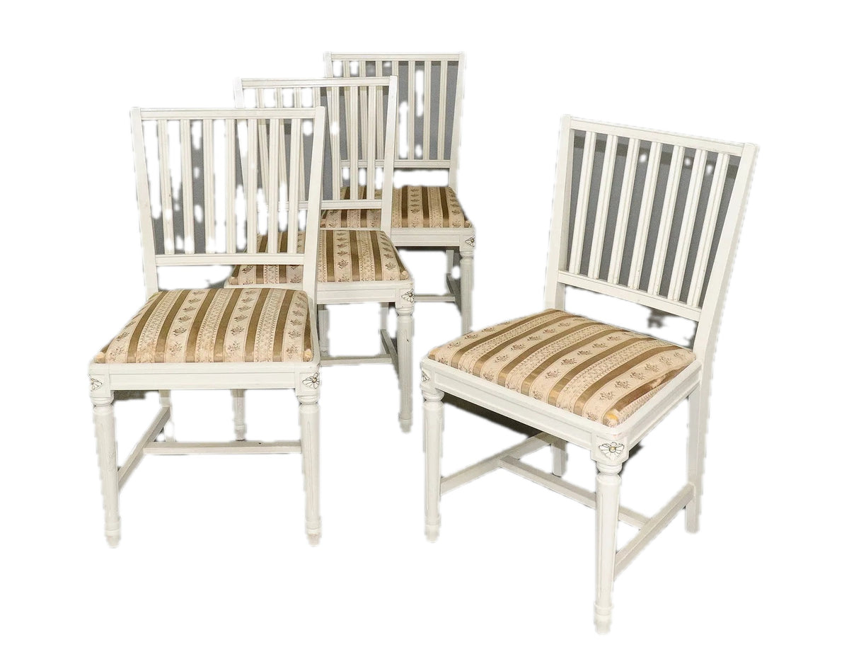 Set of 4 Swedish Gustavian Style Painted Dining Chairs