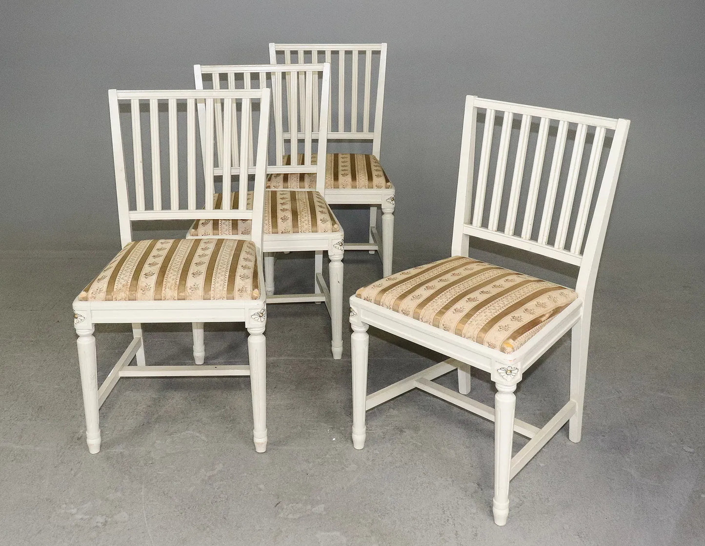 Set of 4 Swedish Gustavian Style Painted Dining Chairs