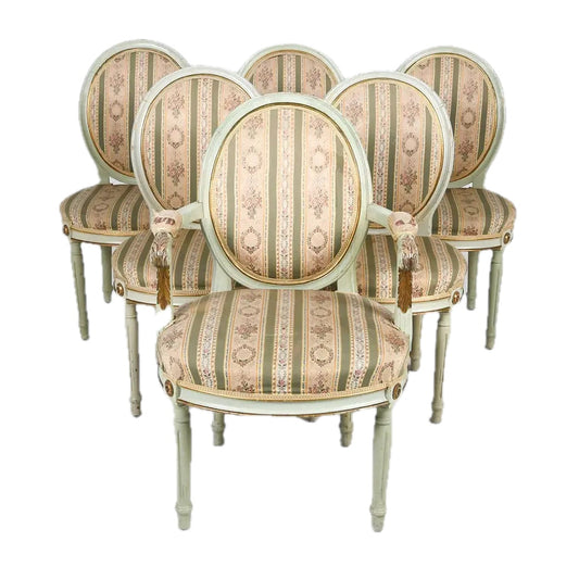 Set of Six Swedish Gustavian Style Painted Dining Chairs