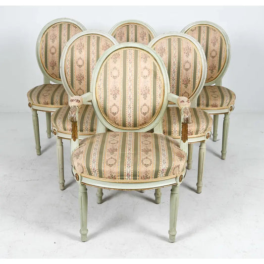 Set of Six Swedish Gustavian Style Painted Dining Chairs