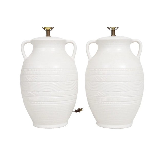 White Ceramic Amphora Table Lamps – A Pair, Late 20th Century