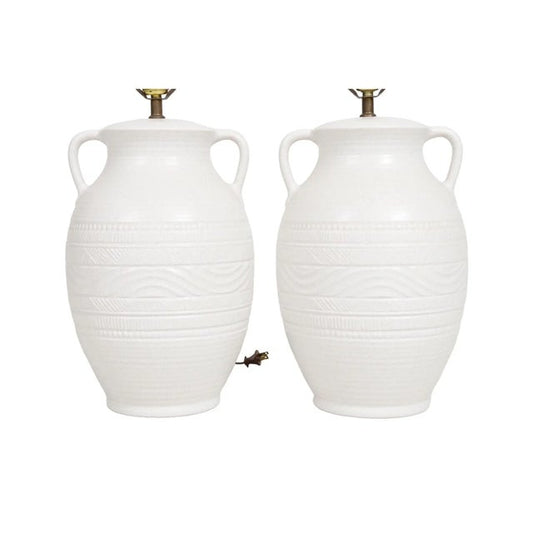 White Ceramic Amphora Table Lamps – A Pair, Late 20th Century